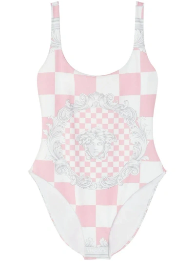 Versace Pink And White Medusa Contrasto Swimsuit