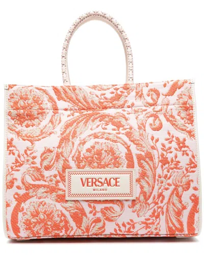 Versace Large Barocco Athena Tote Bag In Pink