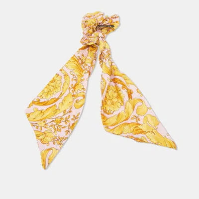 Pre-owned Versace Pink Barocco Print Silk Scrunchie