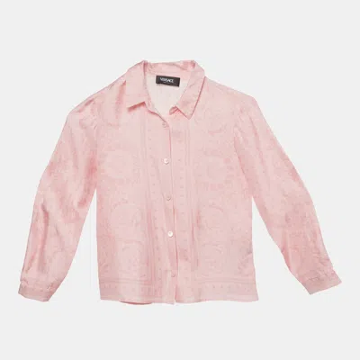 Pre-owned Versace Pink Barocco Print Silk Shirt & Pleated Skirt Set 8/10 Yrs