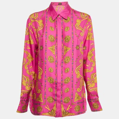 Pre-owned Versace Pink Baroque Print Silk Shirt M