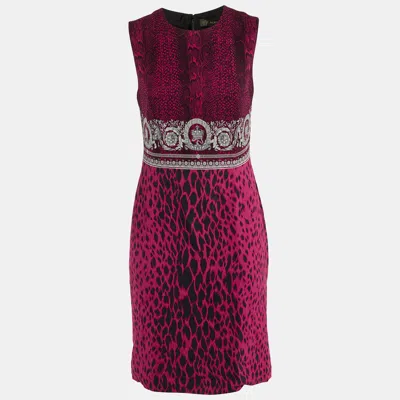 Pre-owned Versace Pink Baroque Snake Print Crepe Sleeveless Dress M