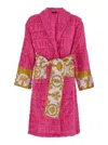 Versace I Heart Baroque Cotton Bath Robe In Pink