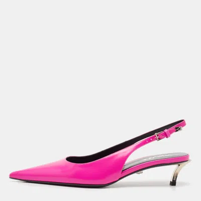 Pre-owned Versace Pink Brushed Leather Pin-point Slingback Pumps Size 38