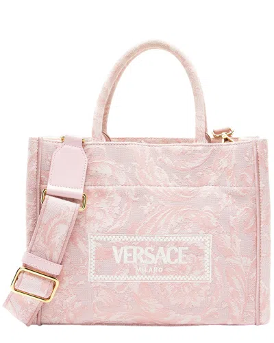 Pre-owned Versace Pink Calfskin, Canvas, Embroidery Barocco Athena Small Tote (authentic  Pre-loved)