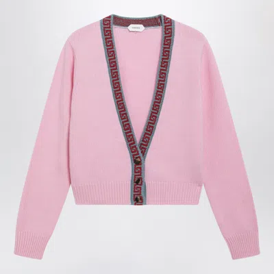 Versace Pink Cardigan In Wool And Cashmere
