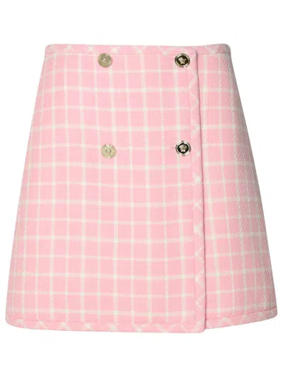 Versace Pink Check-pattern Skirt In Tweed Woman
