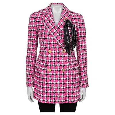 Pre-owned Versace Pink Cotton Blend Fitted Gold Buttons Jacket Sz.38/xs
