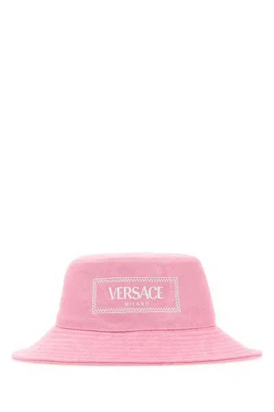 Versace Pink Cotton Bucket Hat In Pinkwhite