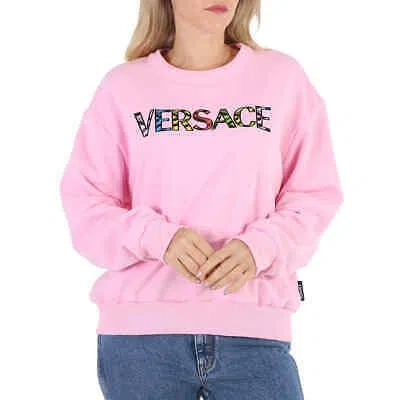 Pre-owned Versace Pink Cotton Logo Embroidered Sweatshirt