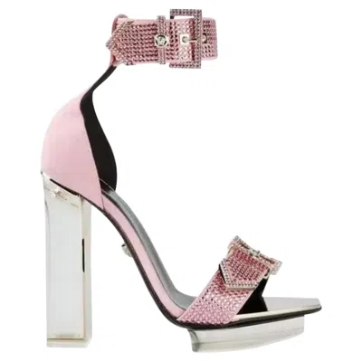 Pre-owned Versace Pink Crystal Embellished Plexiglass Platform Sandals Size 38 - 8
