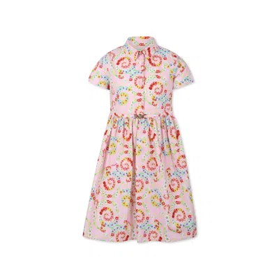 Versace Kids' Pink Dress For Girl With Floral Swirl