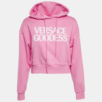Pre-owned Versace Pink Embroidered Cotton Hoodie S