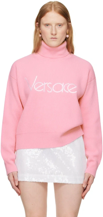 Versace Pink Embroidered Turtleneck In 1pr20-pale Pink