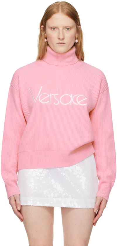 Versace Pink Embroidered Turtleneck In 1pr20-pale Pink