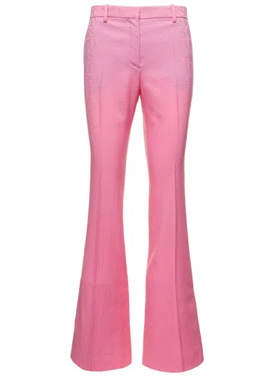 Versace Pink Flare Pants With Tonal Logo Lettering In Wool Woman In Multicolor
