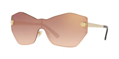 Versace Pink Gradient Mirror Shield Ladies Sunglasses Ve2182 12526f 143 In ["pink","gold Tone"]