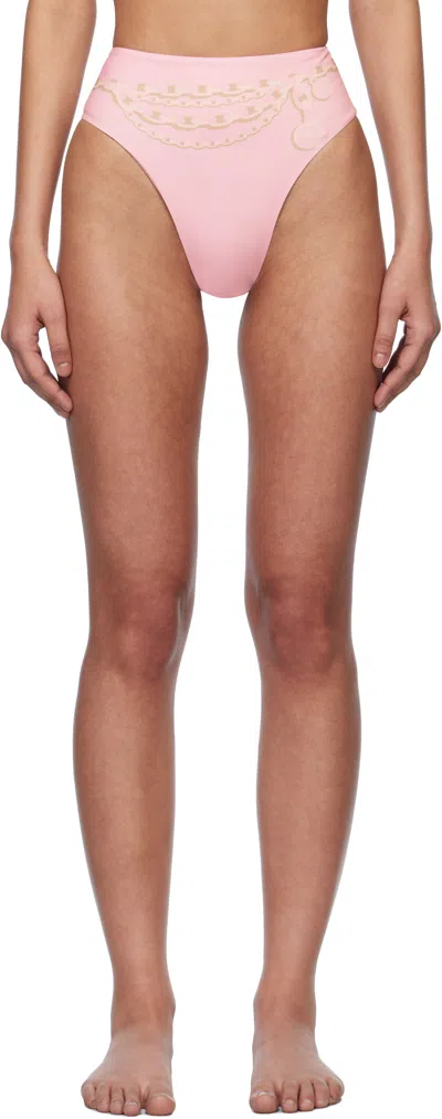 Versace Pink Graphic Bikini Bottom In 5pc40-pastel Pink+mi