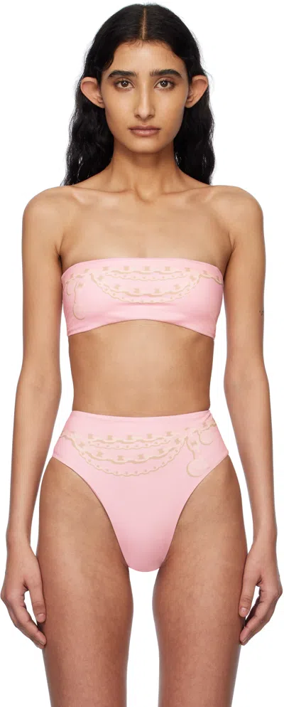 Versace Pink Graphic Bikini Top In 5pc40-pastel Pink+mi