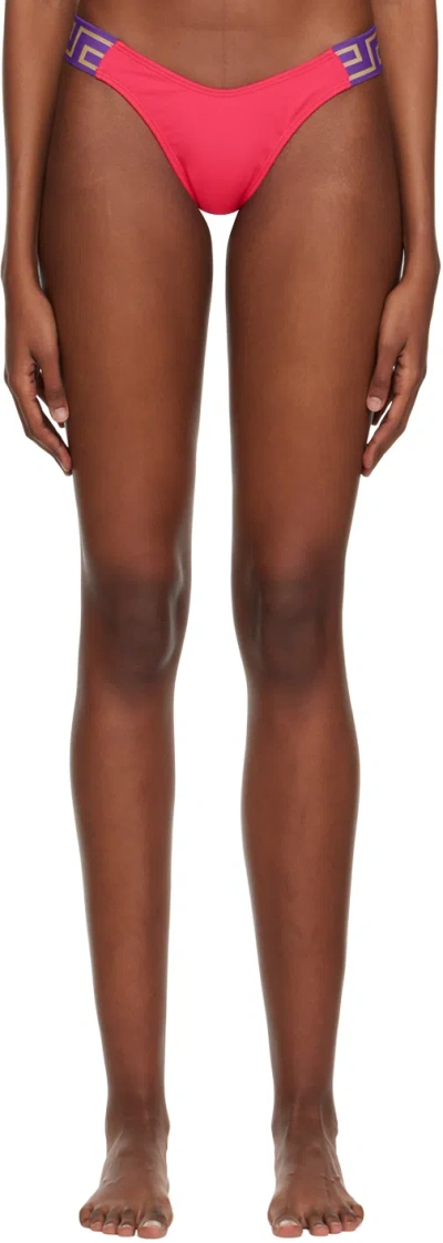 Versace Pink Greca Border Bikini Bottoms In 2pk00-tropical Pink