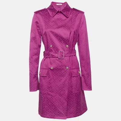 Pre-owned Versace Pink Greca Jacquard Belted Double Breasted Coat M