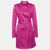 Versace Pink Greca Jacquard Belted Double Breasted Coat In Multi