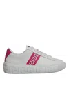 Versace White Pink Greca Print Platform Low Top Sneakers Shoes In White