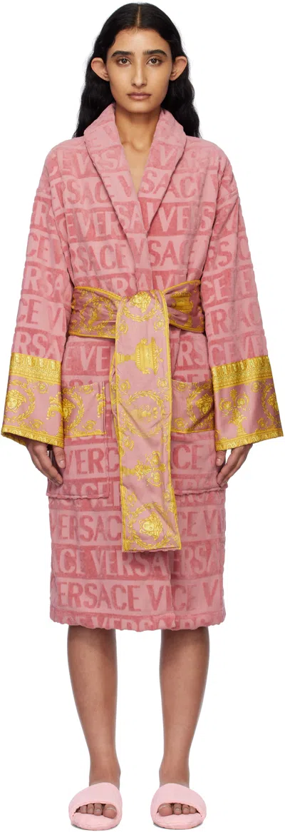 Versace I Heart Baroque Bath Robe In Strawberry