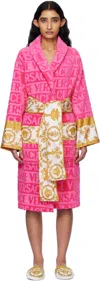 Versace I Heart Baroque Cotton Bath Robe In Z4584-fuxia