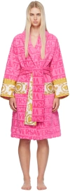 Versace I Heart Baroque Cotton Bath Robe In Z4584 Fuxia 2