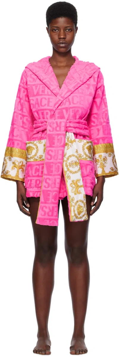 Versace Pink 'i Heart Baroque' Robe In Z4584-fuxia