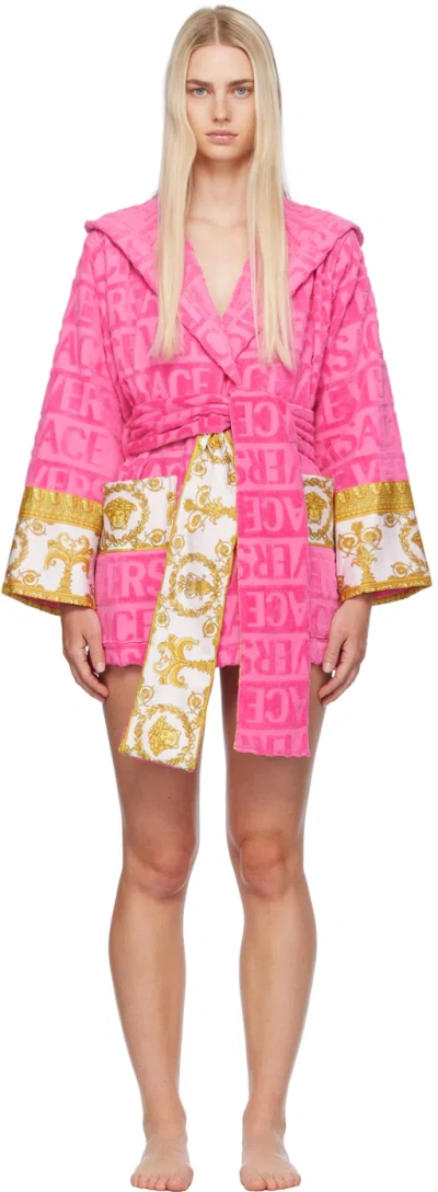 Versace Pink 'i Heart Baroque' Robe In Z4584-fuxia