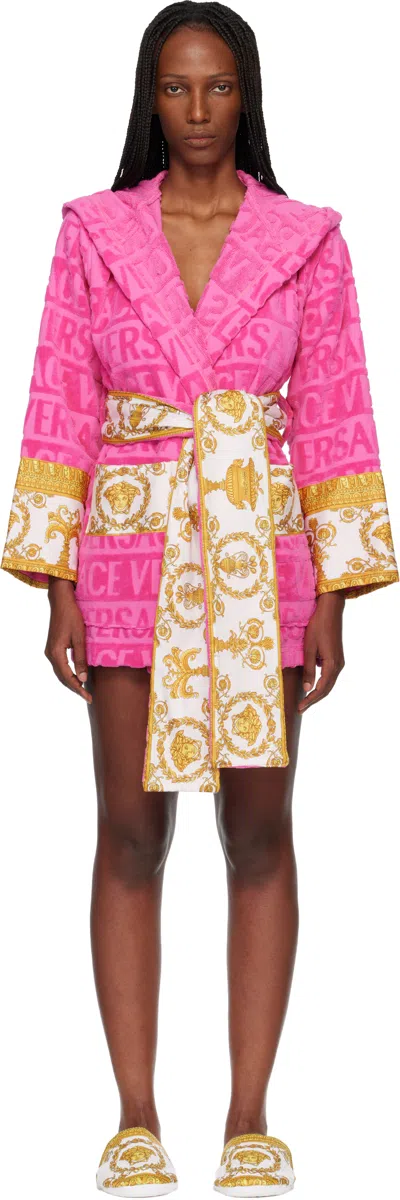 Versace Pink 'i Heart Baroque' Short Bathrobe In Multi