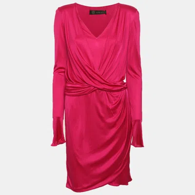 Pre-owned Versace Pink Jersey Draped Midi Dress M