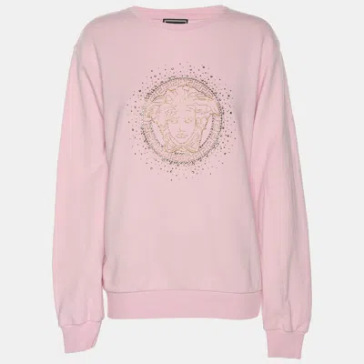 Pre-owned Versace Pink Knit Embellished Medusa Sweatshirt 14 Years