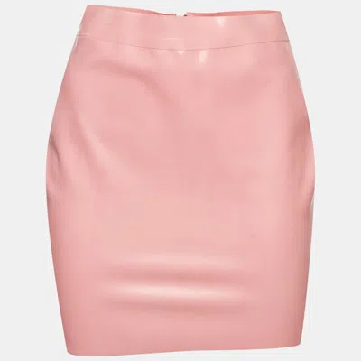 Pre-owned Versace Pink Latex Zip Up Mini Skirt M