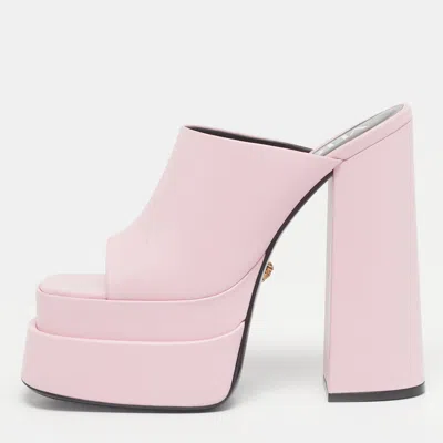 Versace Pink Leather Double Platform Mules