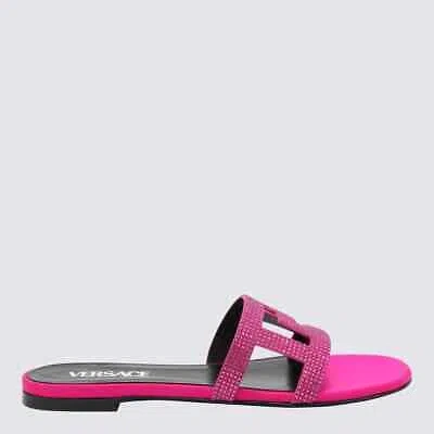 Pre-owned Versace Pink Leather Greca Maze Sandals 36 It