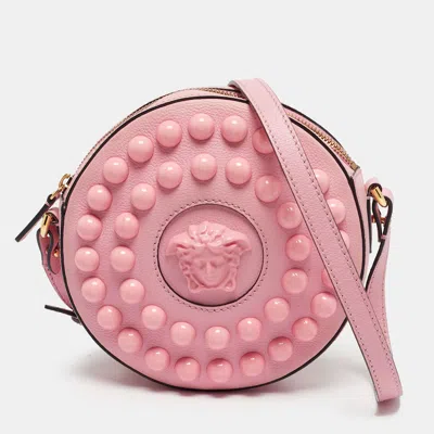 Pre-owned Versace Pink Leather La Medusa Round Crossbody Bag