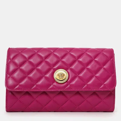 Pre-owned Versace Pink Leather Medusa Wallet On Chain
