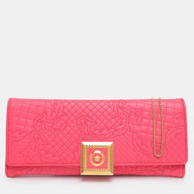 Versace Pink Leather Vanitas Chain Clutch