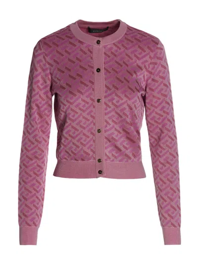 Versace Pink Logo Crew Neck Cardigan