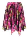 Versace Multicolor Asymmetric Pleated Mini-skirt With Logo Orchid Print In Nude & Neutrals