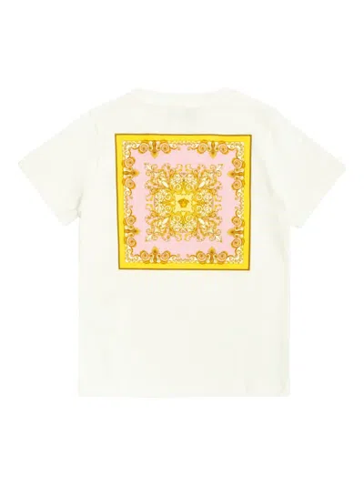 Versace Kids' Pink-logo Printed T-shirt In White