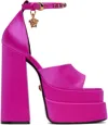 Versace 110mm Platform Satin & Viscose Sandals In Deep Fuxia-oro