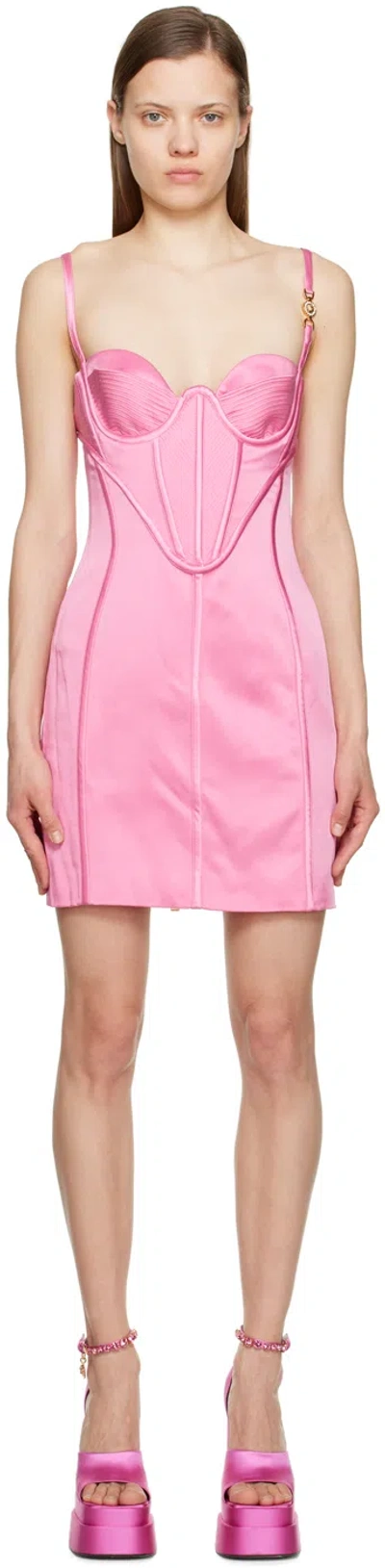 Versace Envers Satin Mini Corset Dress In 1pi30 Pink