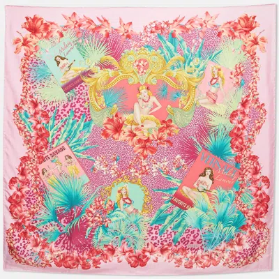 Pre-owned Versace Pink Melany Lamour Aloha Print Silk Scarf