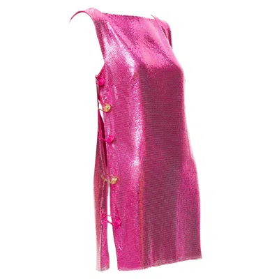 Versace Pink Metal Chainmail Medusa Safety Pin Dress