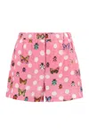 Versace Butterfly Polka Dot Elastic Waist Shorts In Pink/multi