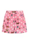 Versace Butterfly Polka Dot Elastic Waist Shorts In Pink/multi